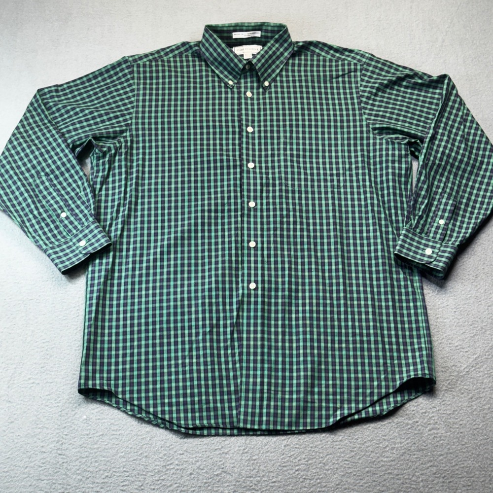 Paul Fredrick Mens Shirt 16.5-34 Green Plaid Non-Iron Cotton Broadcloth L/S